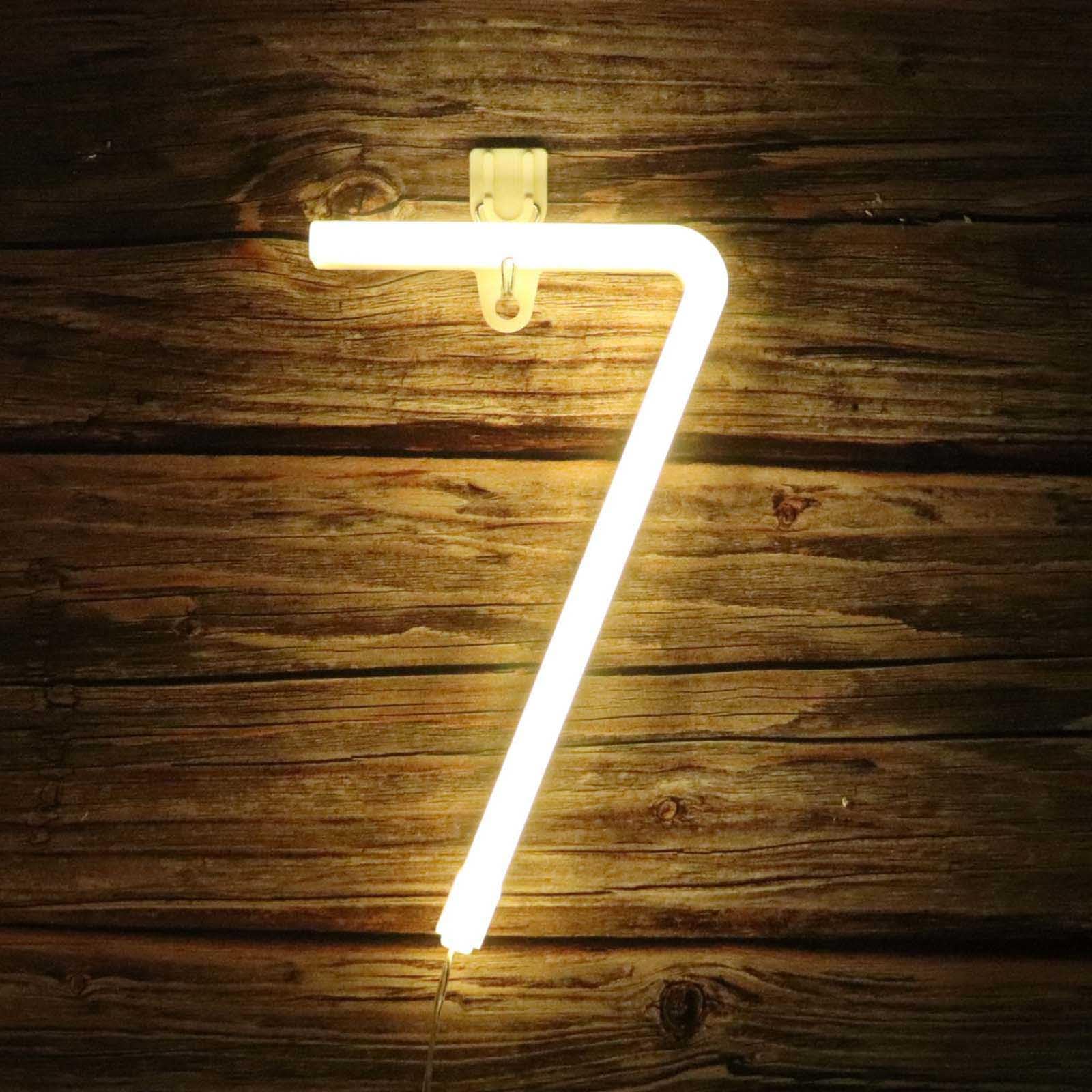 Stylish Warm White Arabic Numeral LED Neon Sign USB/Battery Function For Bedroom Nursery Bar Retail Display Photo Studio Battery Powered Neon Light（No.7） — image 1