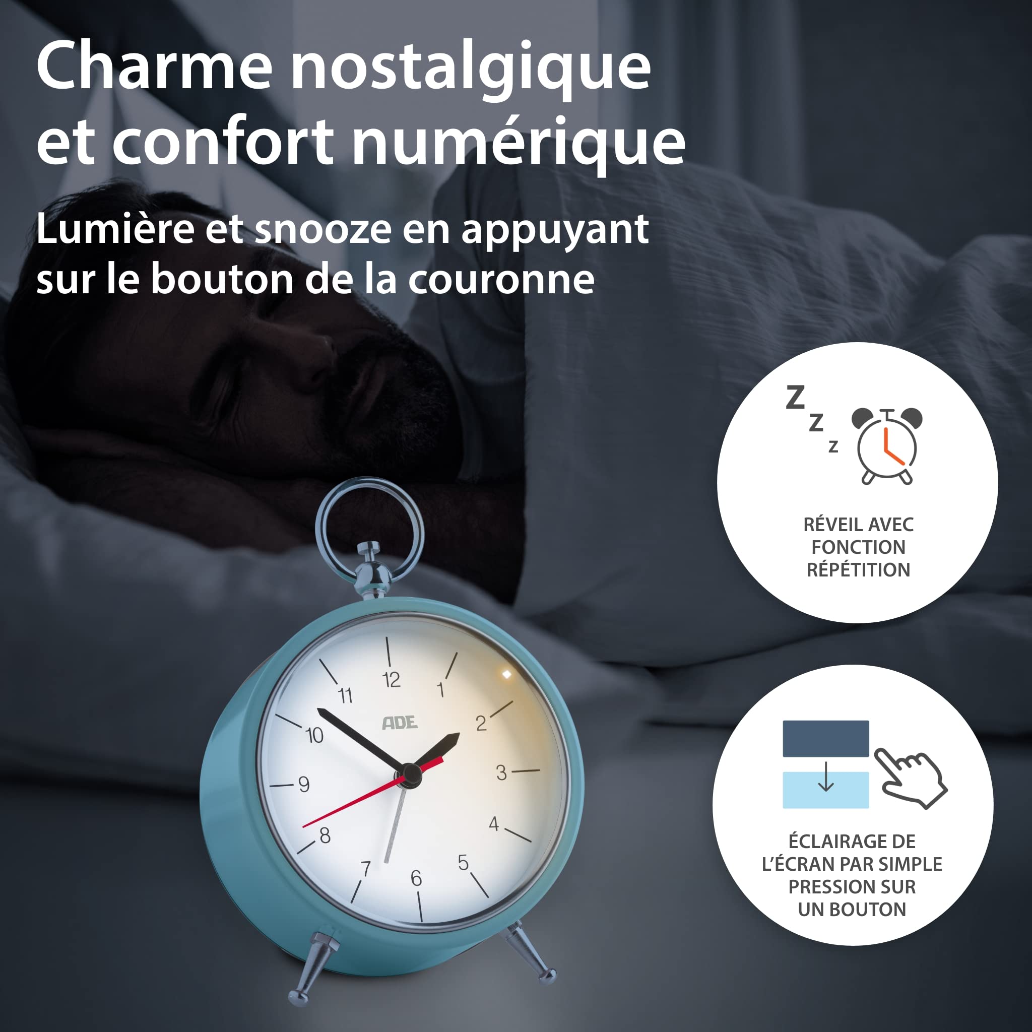 ADE Retro Réveil Analogique, Vintage Horloge De Table, 3