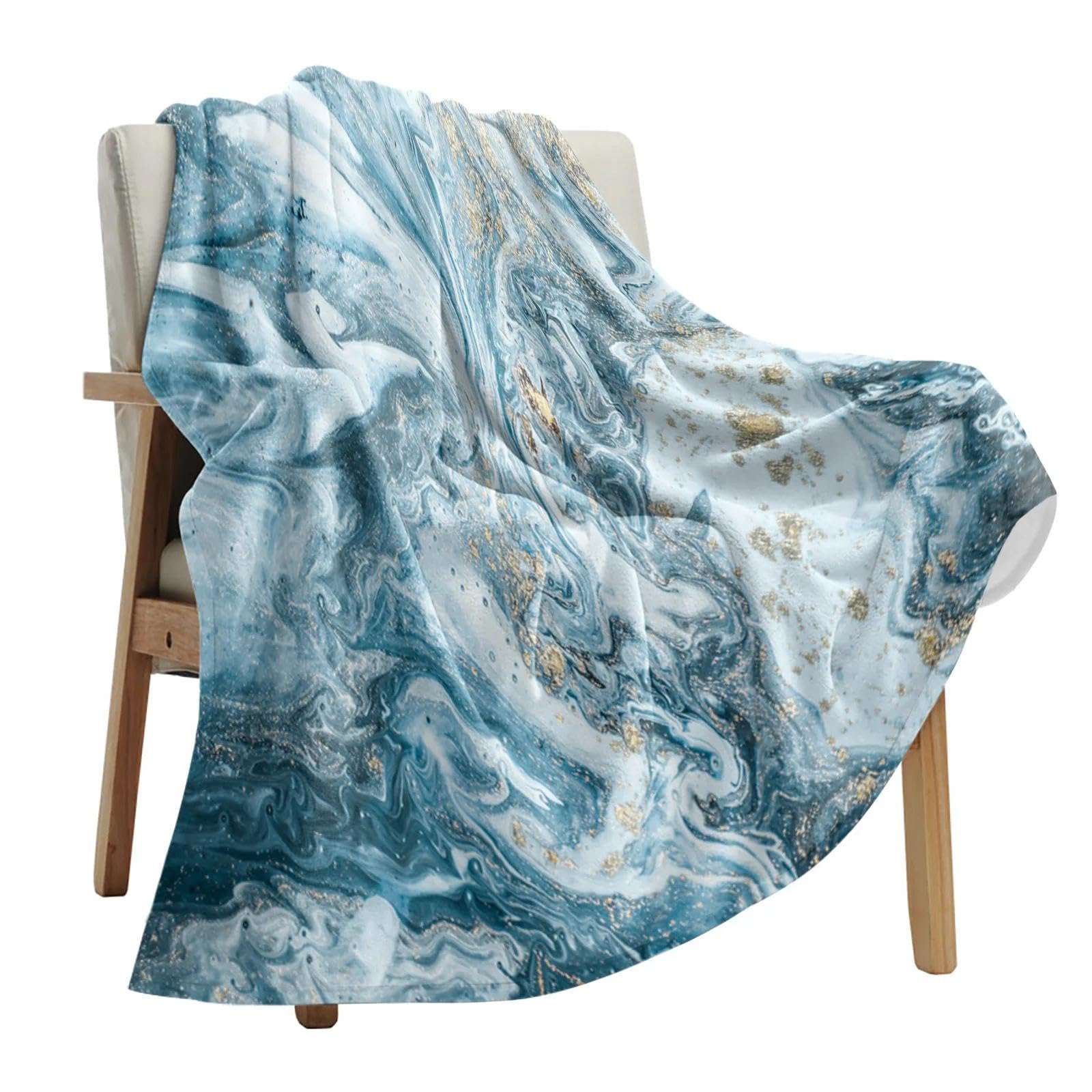 Genérico Coperte astratte in Marmo Blu e Oro Coperta Morbida Portatile per Letto Copriletto da Ufficio Coperta in Flanella 120x200 cm