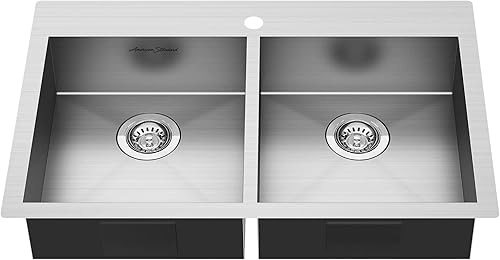 American Standard 18DB6332211.075 Edgewater - Fregadero de cocina de acero inoxidable con doble cuenco ADA de 33 x 22 pulgadas,
