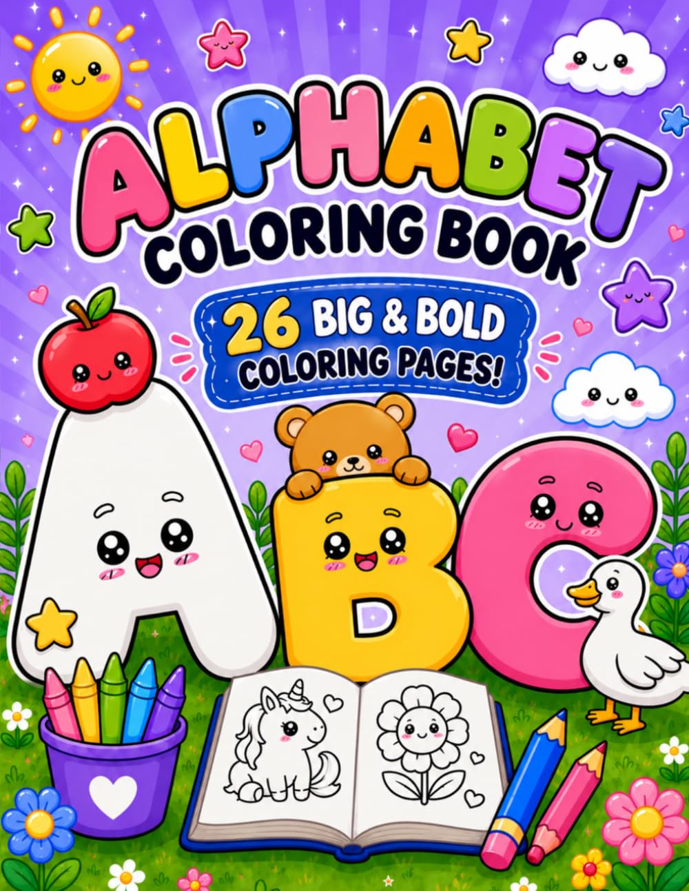 26 Bold and Easy Letter Designs with Cute Kawaii Animals, Food, and Everyday Objects