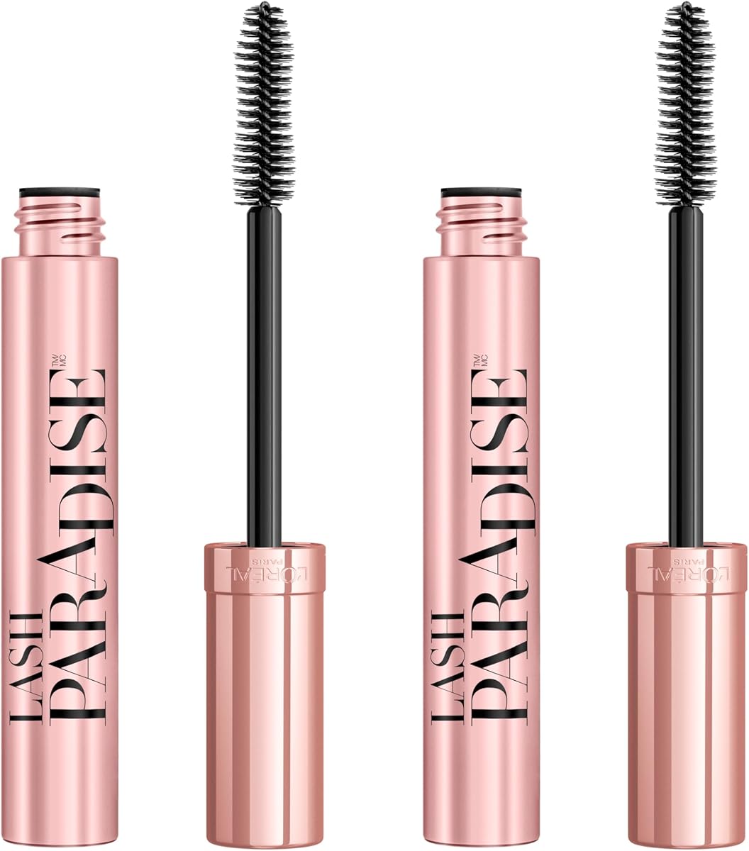Máscara de pestañas Makeup Voluminous Lash Paradise, volumen voluptuoso, longitud intensa, pestañas completas suaves como plumas, sin descamación, sin manchas, sin grumos, negro marrón, 2 unidades, el embalaje puede variar