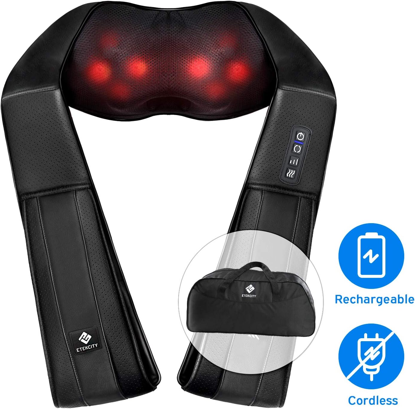 Etekcity Cordless Neck Massager, Deep Shiatsu Kneading Back & Shoulder Massage with Heat for Muscles Pain Relief Relaxation, Adjustable Straps, Easy Use at Home, Office, Perfect Gift Idea
