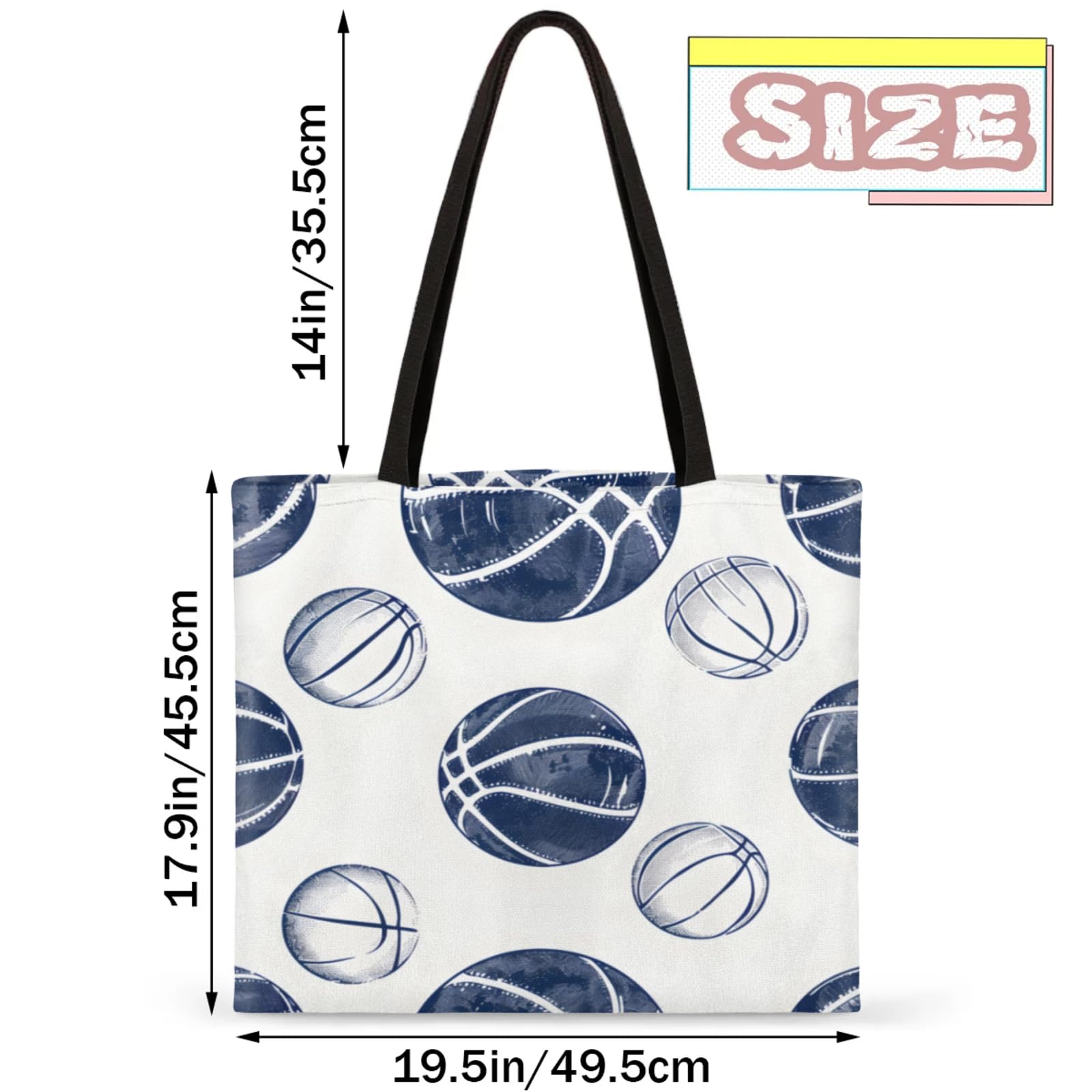 Mularoka Hand Painted Basketballers Square Canvas Tote Bag Top Handle Purses Stylish Women Canvas Shoulder Tote Bags Reusable Handbags for Work Travel Picnic Beach Shopping Gym Hiking