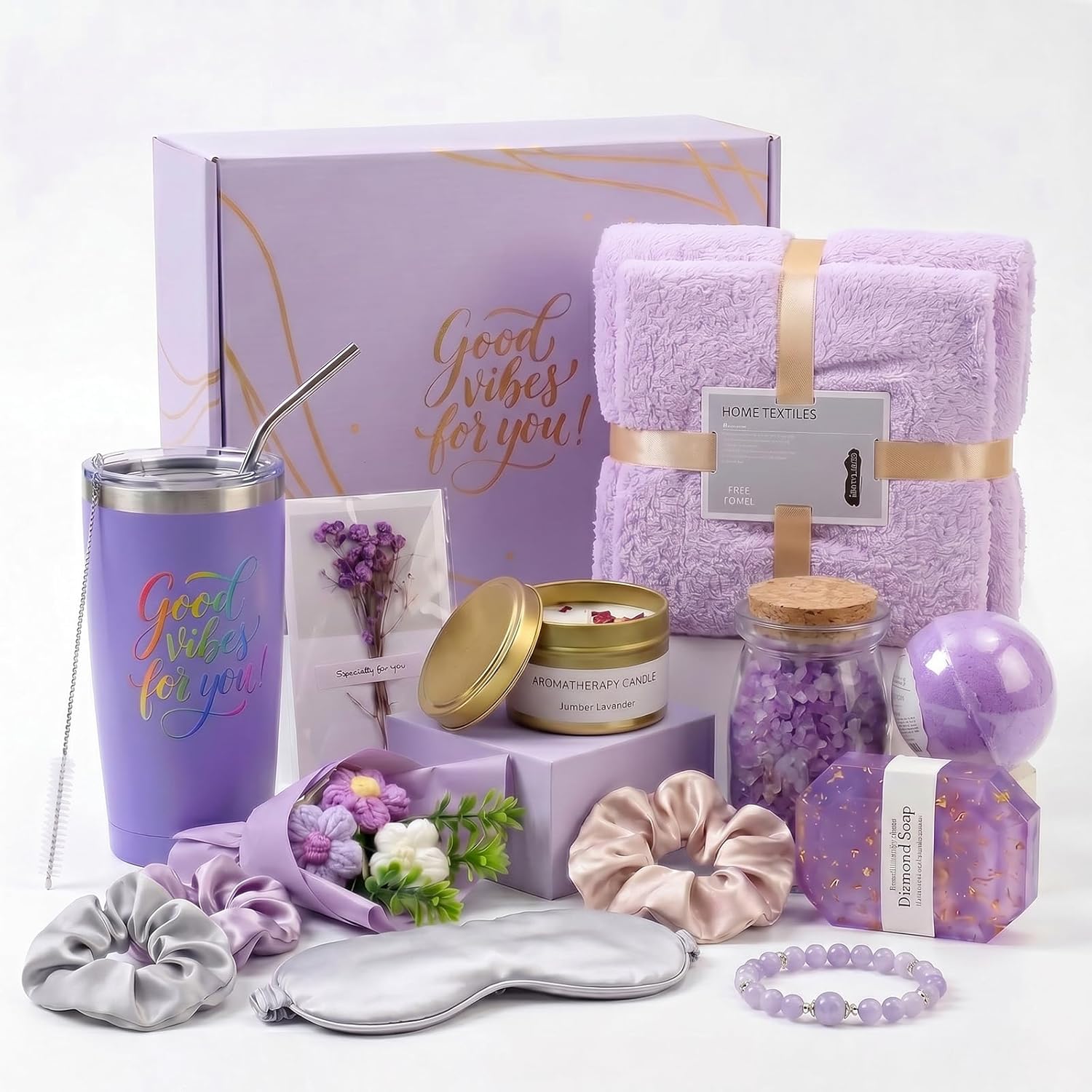 Mothers Day Gifts for Mom, 12-Piece Self Care Gift Basket for Women, Lavender Spa Gift Set with Tumbler, Bath Bombs, Candle, Eye Mask, Birthday Gift Box for Wife, Sister, Best Friend, Daughter