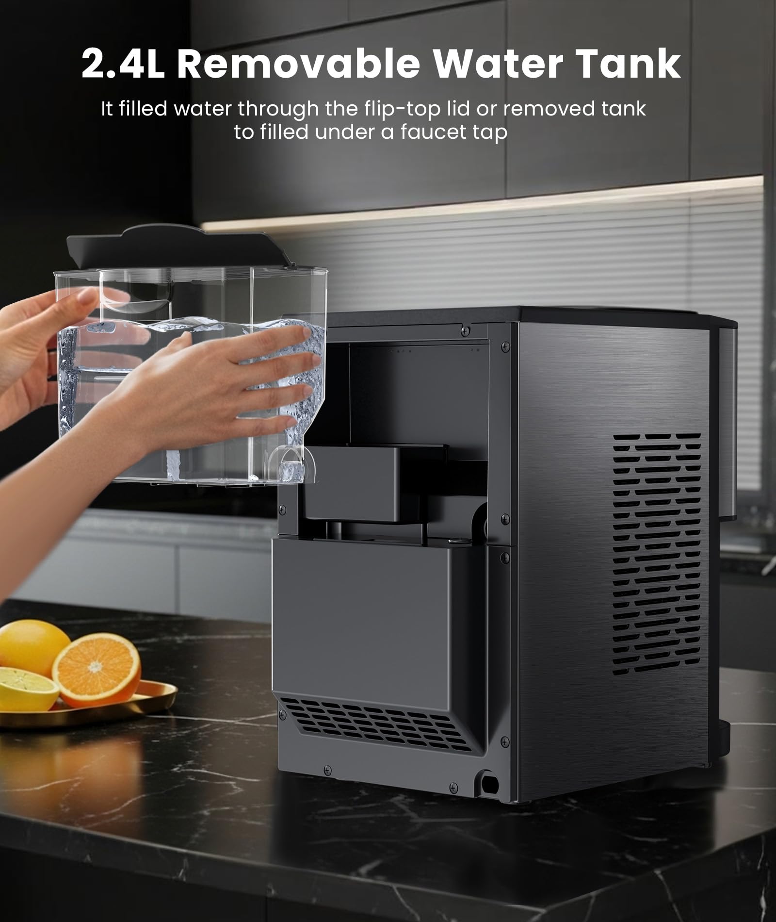 Cowsar Countertop Nugget Ice Maker, 44lbs/24h Soft Pellet Ice Machine With Dispenser, 2.4l Removable Water Tank, One-Click Operation With Self-Cleaning, Ldeal For Home, Kitchen, Office, Silver on Fridge.com - View 6