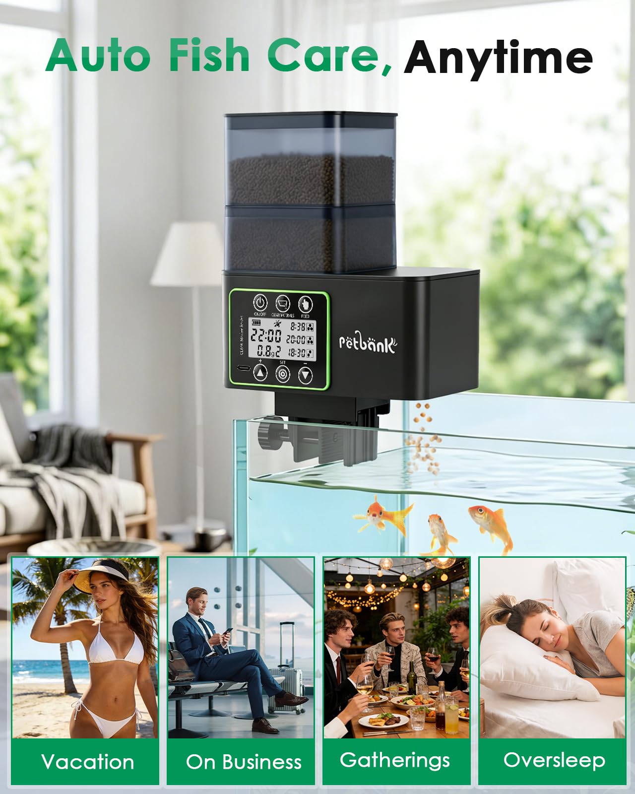 Mangiatoia Automatica Acquario-230/510ml Distributore Automatico Cibo Pesci con Alimentazione di Precisione 0.1-2g,Mangiatoia Acquario Antiumidità con Pulizia e Allarme Scorte,Ricaricabile Usb