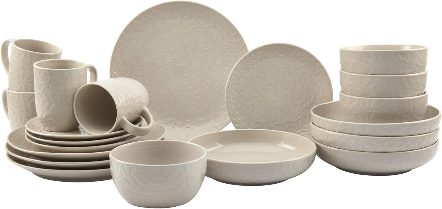 Crаzу Clеаrаnсе Tabletops Gallery Fashion Dinnerware- Embossed Stoneware Dishes Service for 4 Dinner Salad Appetizer Dessert Plate Bowls, 20 Piece Boxwood Dinnerware Set in Cream Gеt Sресіаl Prісе Tabletops Gallery Fashion Dinnerware- Embossed Stoneware Dishes Service for 4 Dinner Salad Appetizer Dessert Plate Bowls, 20 Piece Boxwood Dinnerware Set in Cream