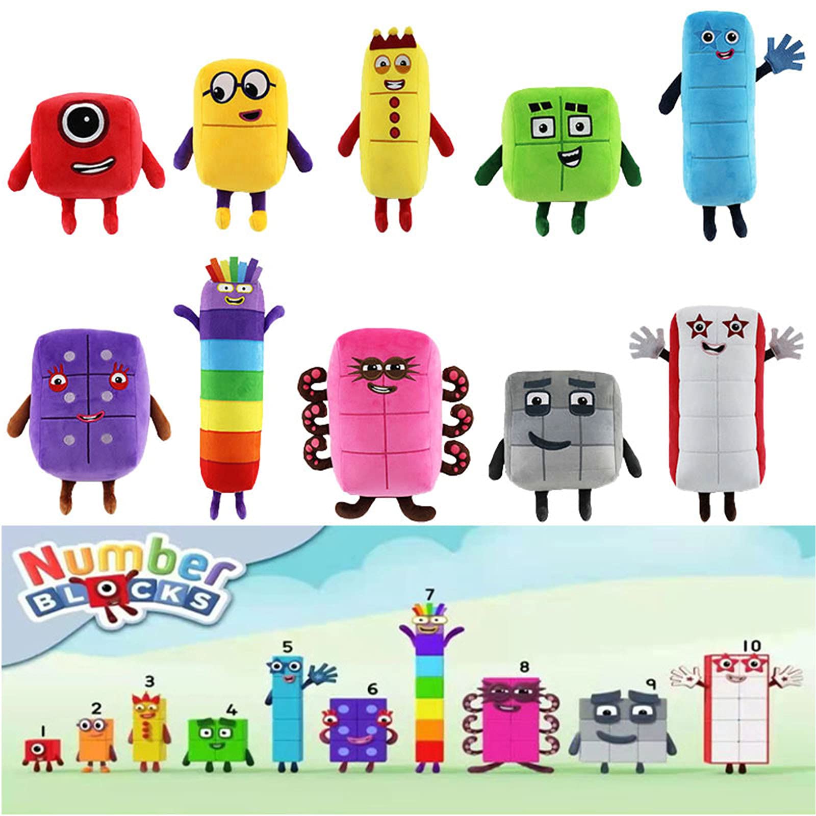 9.4in Numberblocks Plush Toys, 10pcs Numberblocks Stuffed Toy Anime Numberblocks Plushie Mathematics