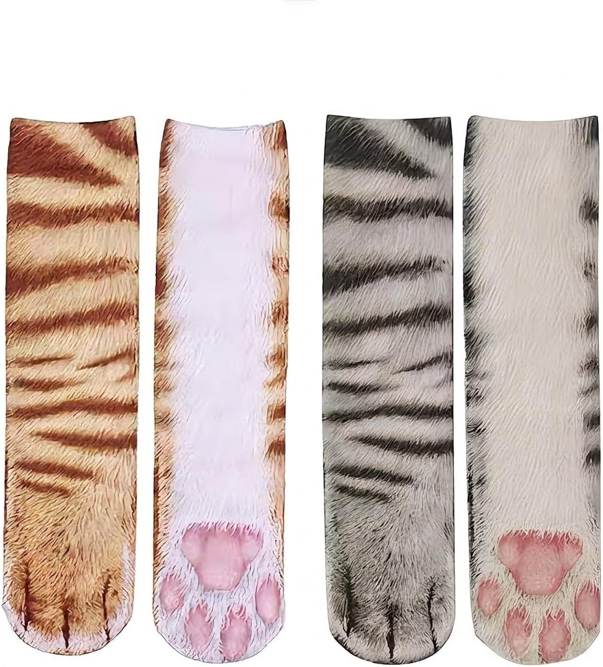 2 Pairs Funny Cat Paw Socks for Men Women, Realistic 3D Animal Foot Print Novelty Crazy Socks, White Elephant Gag Gifts, Secret Santa Christmas Stocking Stuffers