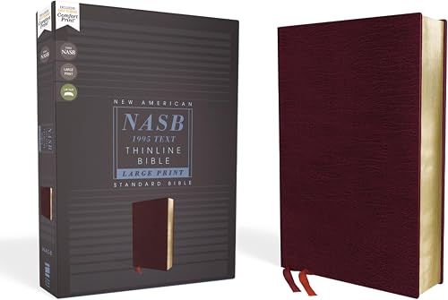 NASB, Thinline Bible, Large Print, Bonded Leather, Burgundy, Red Letter, 1995 Text, Comfort Print