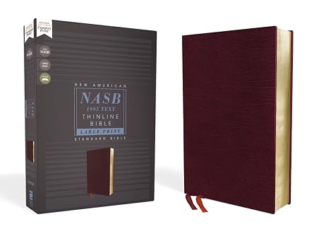 NASB, Thinline Bible, Large Print, Bonded Leather, Burgundy, Red Letter, 1995 Text, Comfort Print