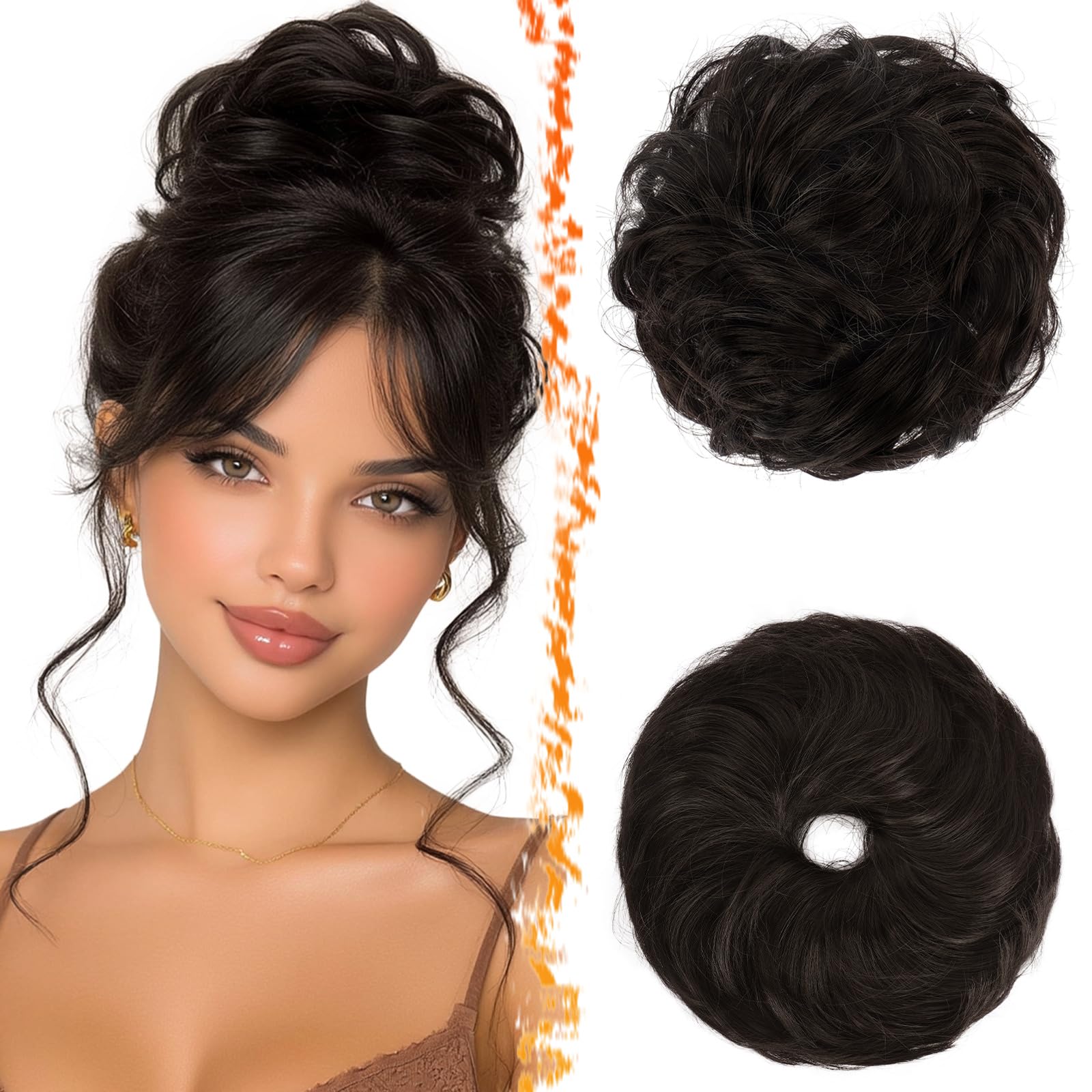 BARSDAR 2 PCS Dark Brown Messy Bun Hairpieces Synthetic Hair Bun Scrunchies