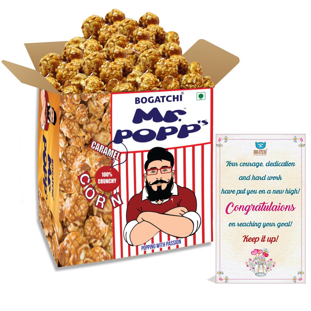 BOGATCHI Mr.POPP's Caramel Popcorn, HandCrafted Gourmet Popcorn Snacks, 100% Mushroom Popped Crunchy Best Quality Kernels, Best Congratulations Gift for Office, 250g + FREE Congratulations Greeting Card-picture-38