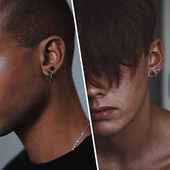 2 pezzi punk donne uomini orecchini hugie nero spike rivetto acciaio inossidabile piccolo cerchio orecchino gioielli regali accessori