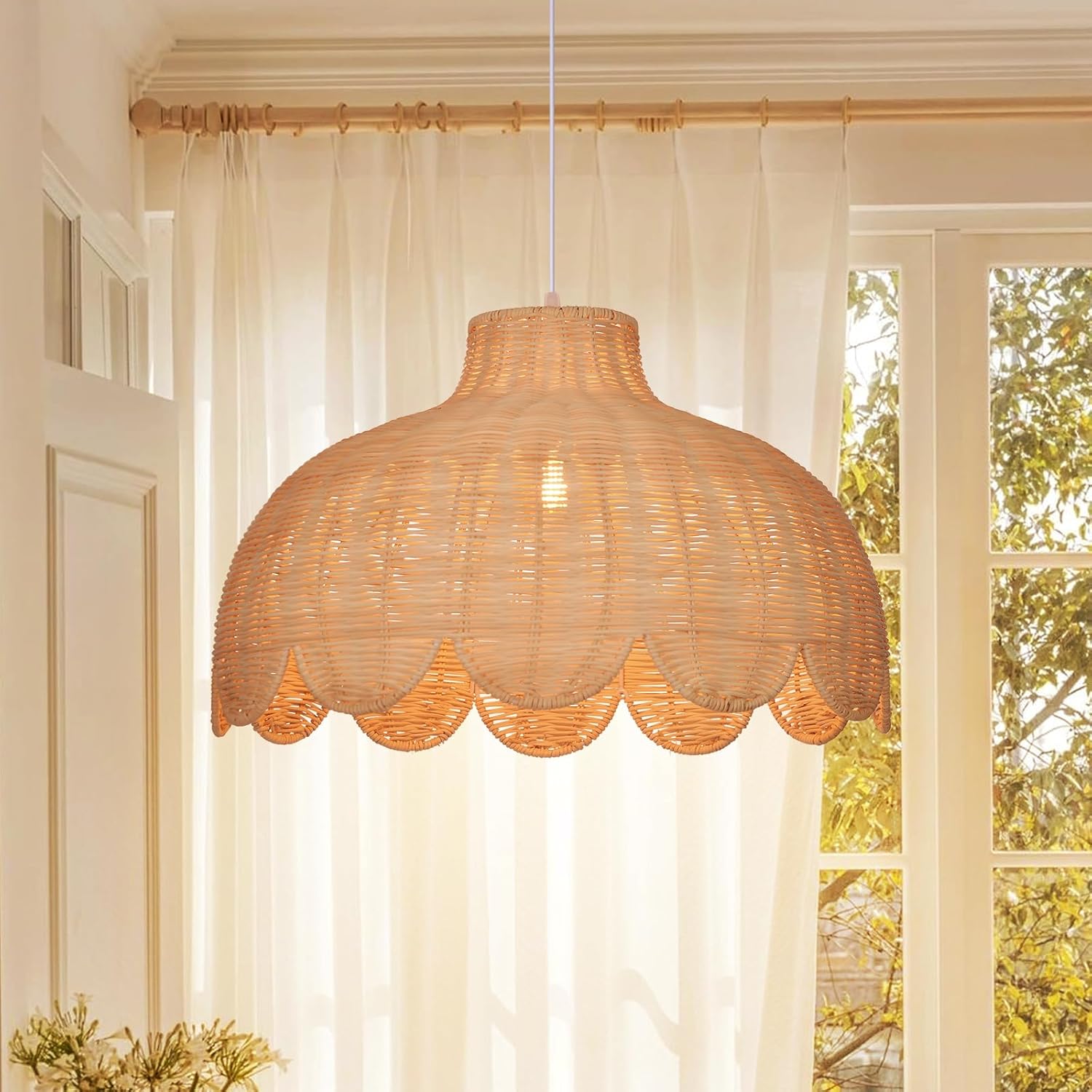 Arturesthome Rattan Pendant Light for Dining Room,19.6" Rattan Chandelier Woven Boho Pendant Light Fixtures Wicker Chandelier for Living Room Hallway Foyer Cafe