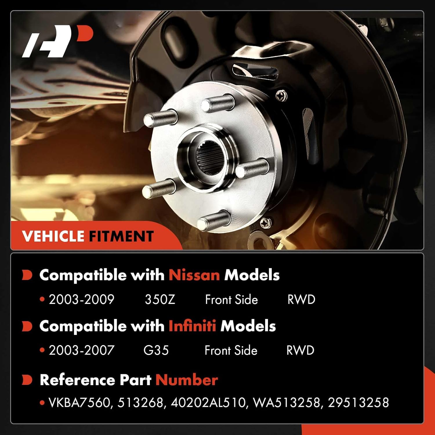 A-Premium Front Wheel Bearing and Hub Assembly with 5-Lug Compatible with Infiniti G35 2003-2007, Nissan 350Z 2003-2009, RWD and with 4-Wheel ABS