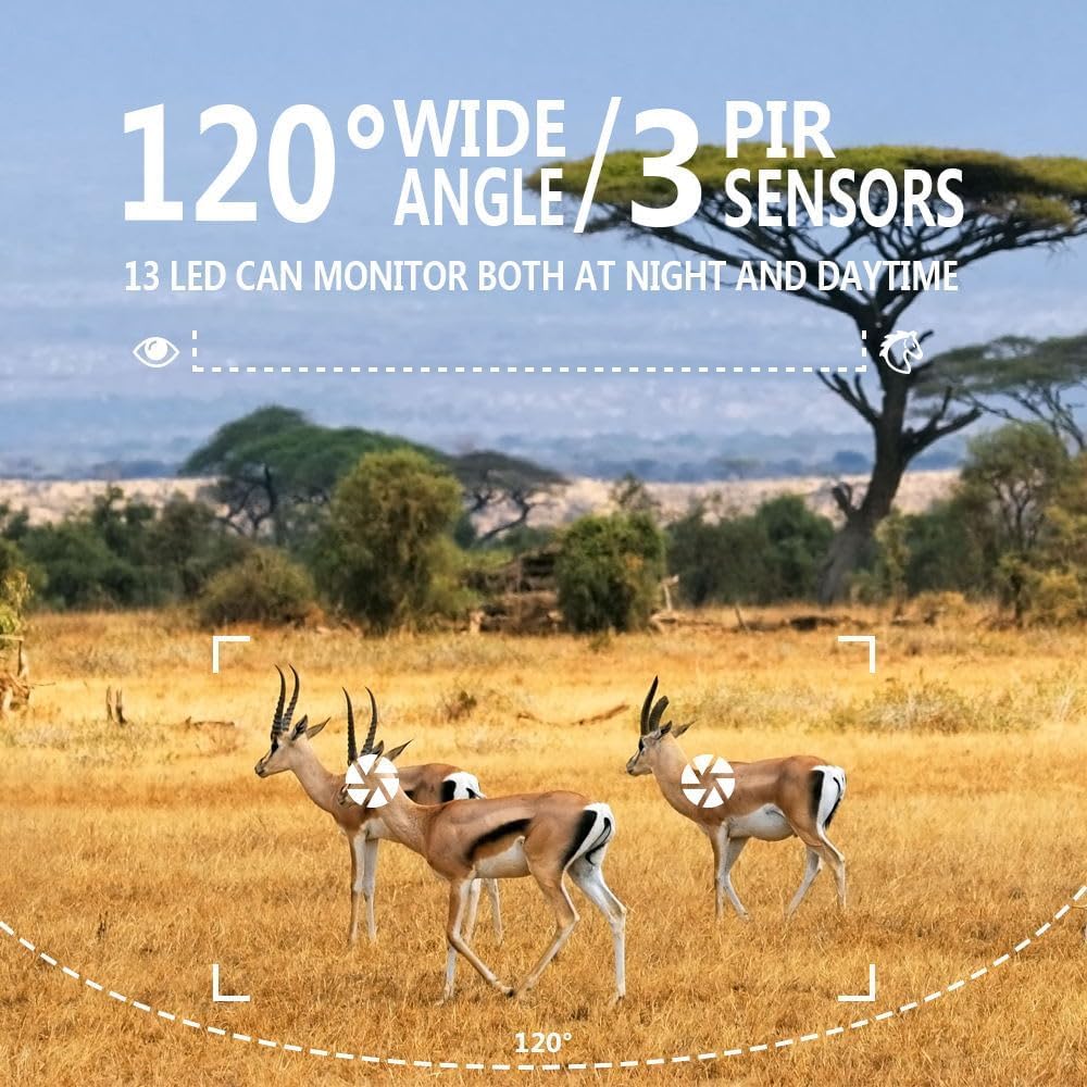 Wildlife - Cámara con sensor de movimiento, visión nocturna, WiFi con aplicación de transferencia móvil, 60 MP, 4K, visión nocturna 0,2 s, 940 nm, sin luz infrarroja, para exteriores