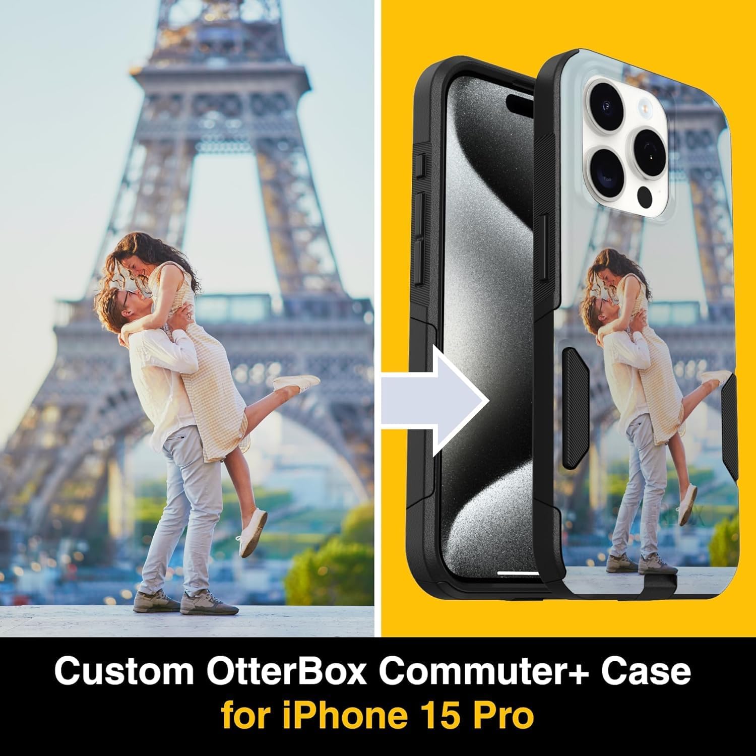 OtterBox iPhone 15 Pro - Customizable Case - Commuter MagSafe Series - Personalize with Photo & Text - Snaps to MagSafe - Raised Edges Protect Camera & Screen - Non-Retail - Black