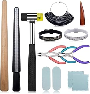 14 Pieces US UK Ring Mandrel Set, Size 1-13 with Half Size Ring Sizer Gauge Ring Mandrel Jewelry Hammer Pliers Ring Sizer ...