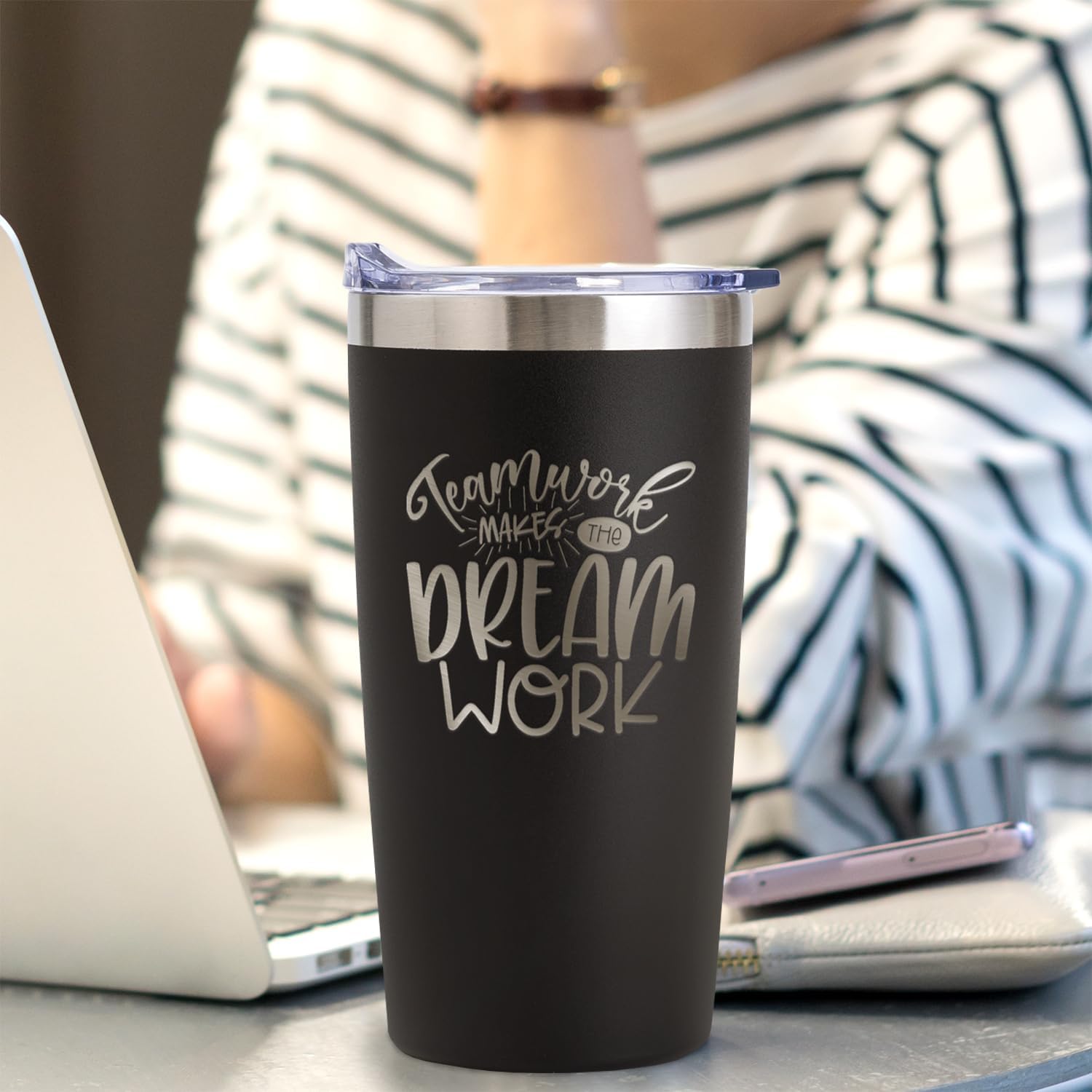 Teamwork Makes The Dream Work Tumbler / 20 Oz Black Engraved To Go Stainless Steel Travel 20 Ounce Coffee Mug/Employee Appreciation Present - Image 6
