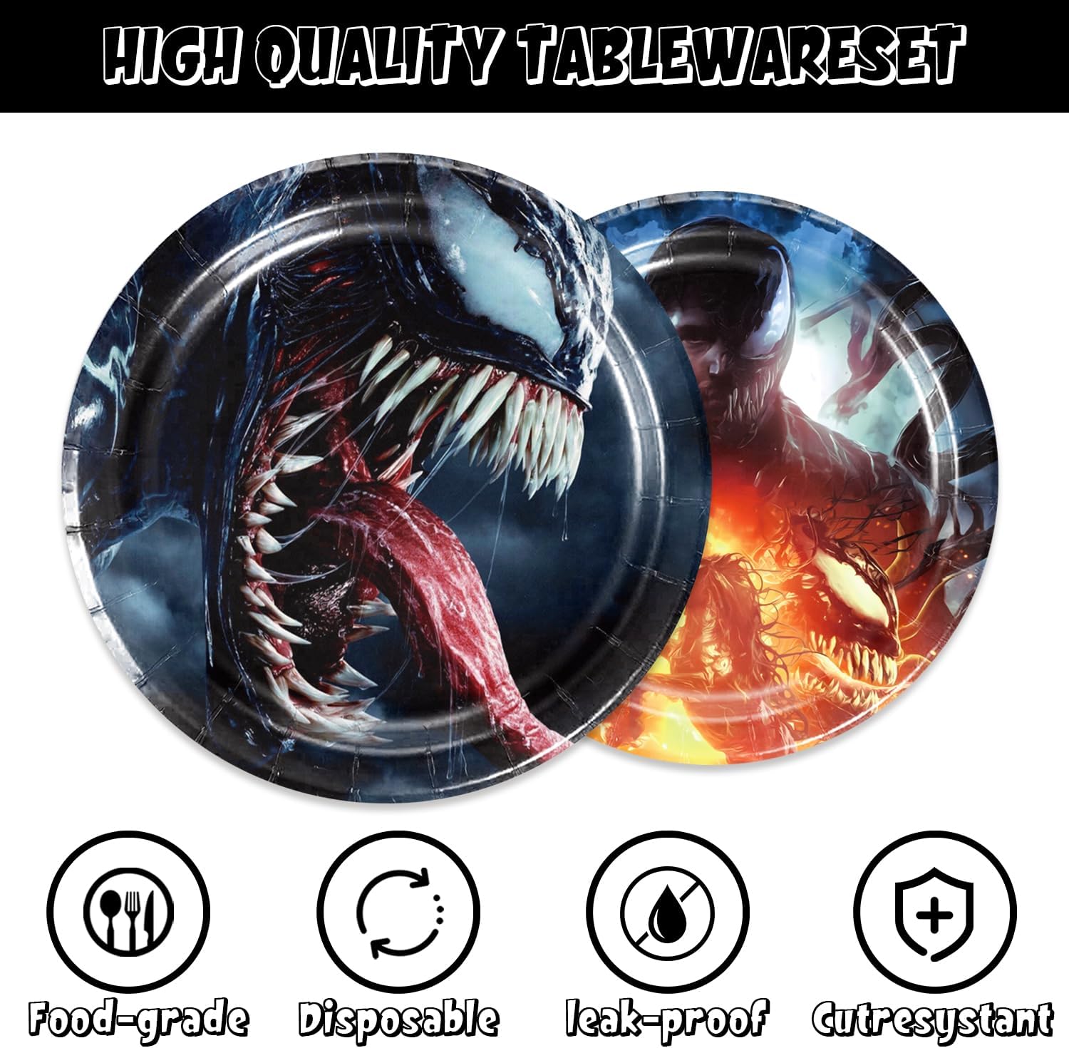 141pcs Venom Party Supplies Pack Includes，Napkin，Plates,Tablecloth,Spoon,Straw,Kinfe,for Venom party supplies