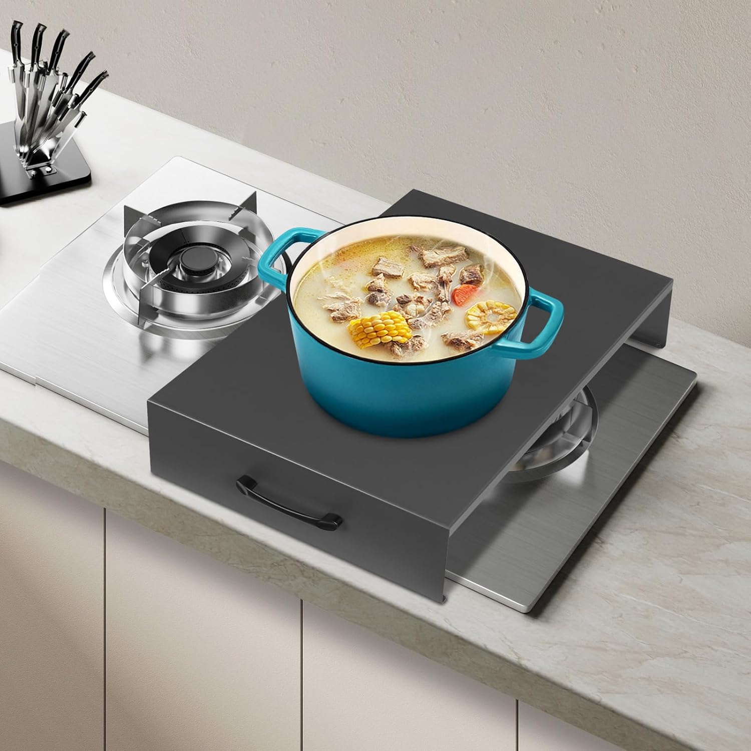 Stainless Steel Gas Stove Top Cover, Stove Covers for Gas Stove Top, Noodle Board Cooktop Cover, Range Burner Cover for Gas and Electric Stove, Expanding Kitchen Space, 21.2''x 14.5''x 3.5'' (Grey)