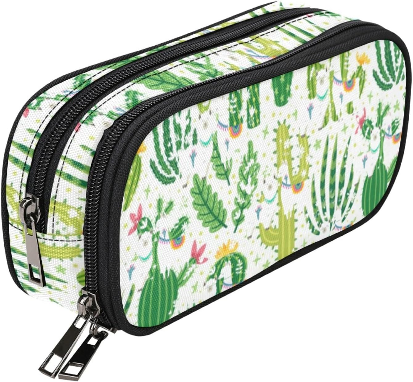 ANANGTEE Green Cactus Llama Pencil Case for Teen Girls Boys Alpaca 10x5
