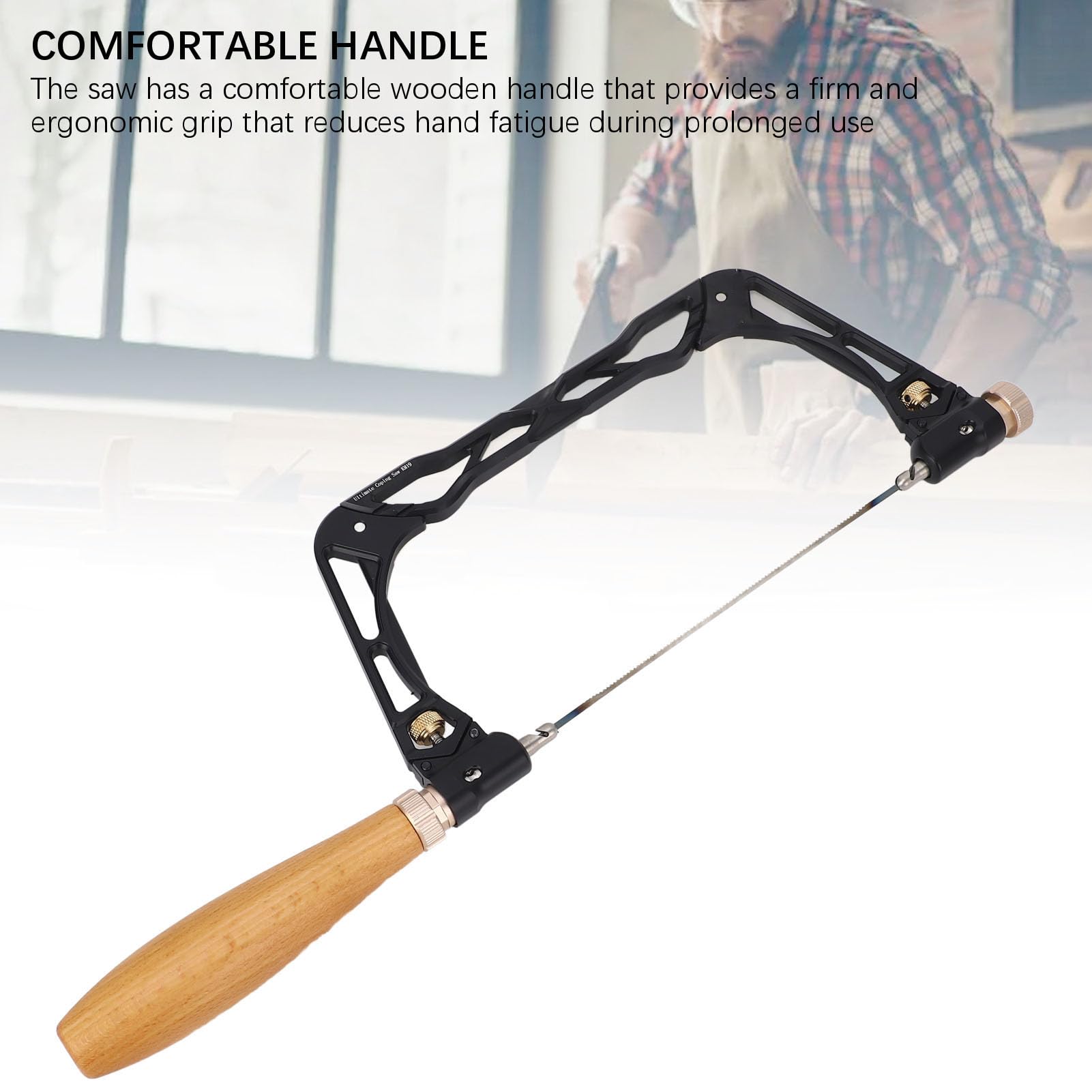 Eujgoov Sierra de Calar, Marco de Aluminio con Ergonómico de Madera y Hojas de 6 y 4 Pulgadas para Cortar Madera Vidrio, Ideal para Carpinteros Aficionados