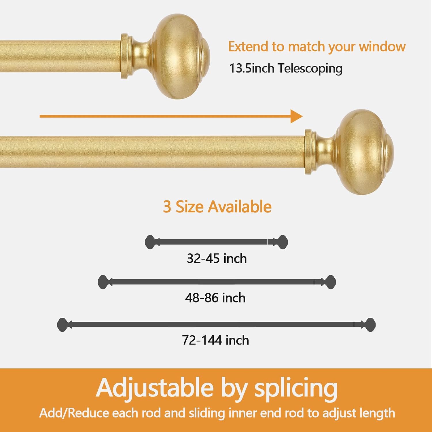 1 Inch Adjustable Heavy Duty Curtain Rods for Windows 32-88 Inch,Gold | 1 Pack Resin Grain Finial Heavy Duty 1 Inch Metal Window Treatment Rods Decorative 30 lb Capacity, Easy to Install