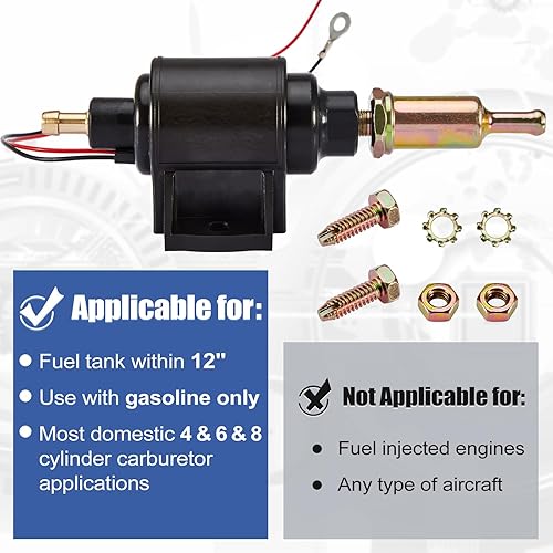 Miniatura 10 de CarBole Bomba de combustible eléctrica universal de 12 V, baja presión, 2-3.5 PSI, bomba diésel de gasolina en línea compatible con carburadores,