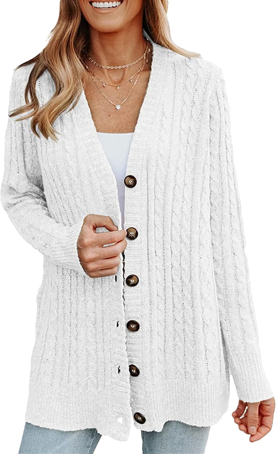 Women's Open Front Sweaters Cardigan Fall Fashion Button Down Cable Knit Chunky Winter Long Sleeve Outerwear Coats