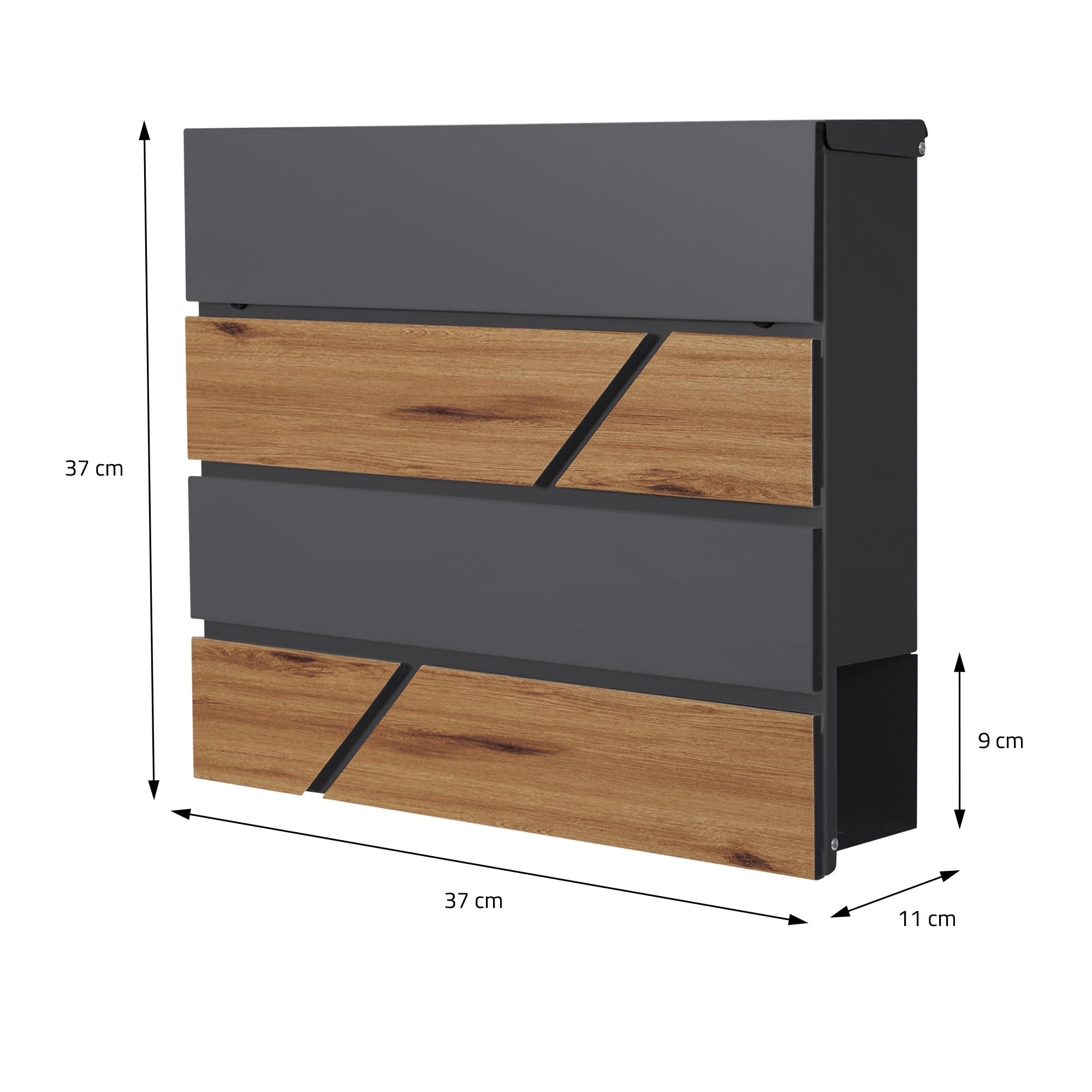 ML-Design Buzón De Correo con Compartimento para El Periódico 37x37x11cm Acero Antracita Natural Aspecto De Madera Cerradura con 2 Llaves Solapa De Cierre Total Moderno Montado En La Pared Exterior
