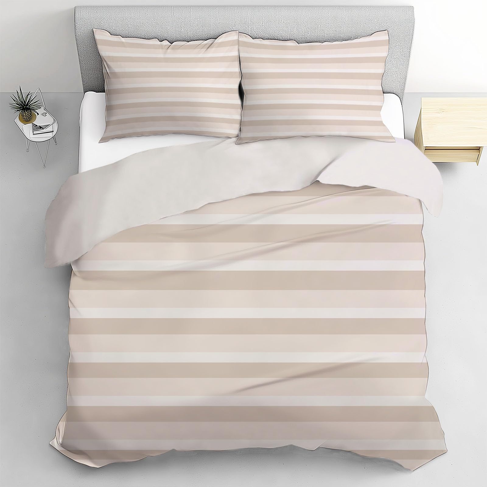 Housse de couette 200x200cm beige clair en microfibre avec 2 taies 65x65