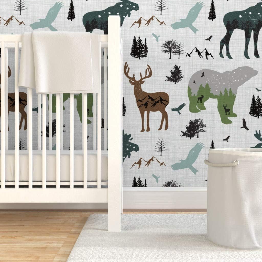 Peel & Stick Wallpaper Swatch - Arctic Woodland Animals Forest Alaska Mountains Adventure Bear Moose Custom Removable Wallpaper by Spoonflower