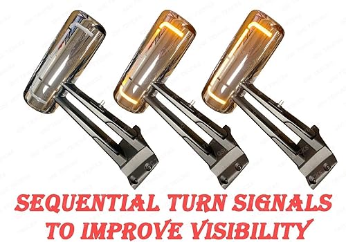 Miniatura 2 de QSC Truck Parts Espejo de puerta cromado con brazos derecho izquierdo par wLED compatible con Kenworth T680 T880