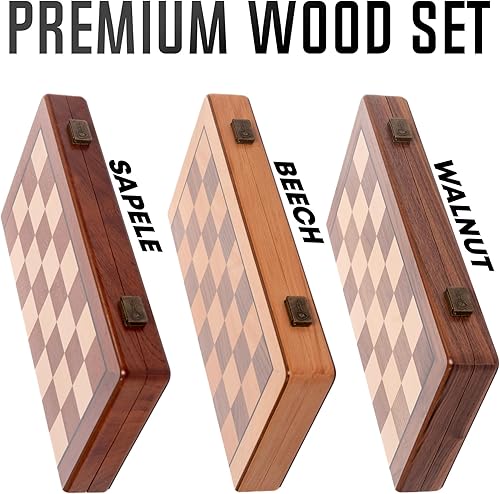 Miniatura 3 de Chess Armory Juego de ajedrez premium, juego de mesa de madera con una funda de madera portátil y almacenamiento seguro para piezas, juego para