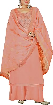 ladyline Plain Cotton Salwar Kameez Neck Embroidered with Fancy Jacquard Dupatta Suit for Womens