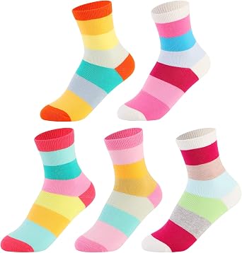 Kids Girls Crew Ankle Socks Cotton Dress Cute Cat Unicorn Animal Designs Seamless Toe 5 Pack Ages 1-11