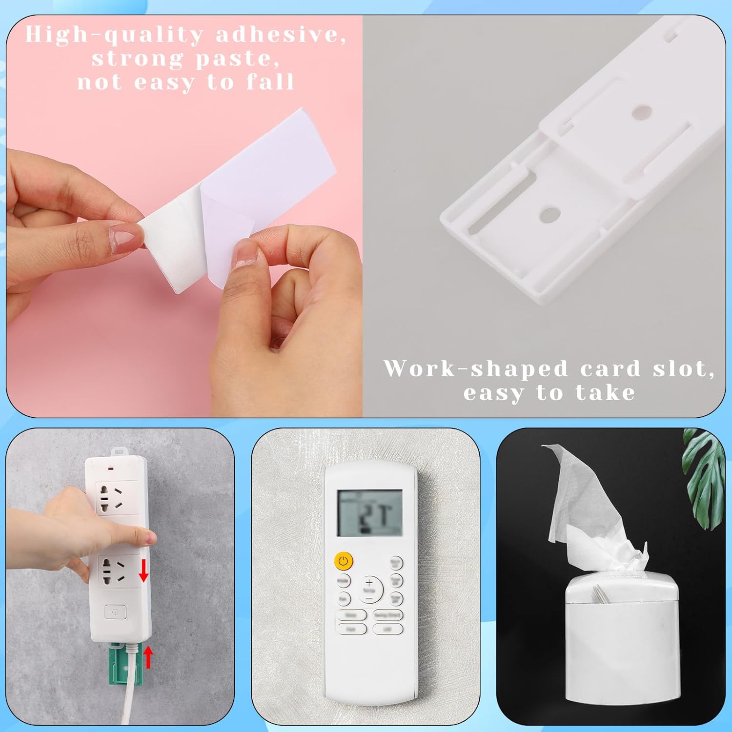 6 Pcs Power Strip Holder, Self-Adhesive Socket Holder for Wall & Desk, Punch-Free Surge Protector Mount, Space Saving Cable Management for Home, Kitchen & Office (Colorful)