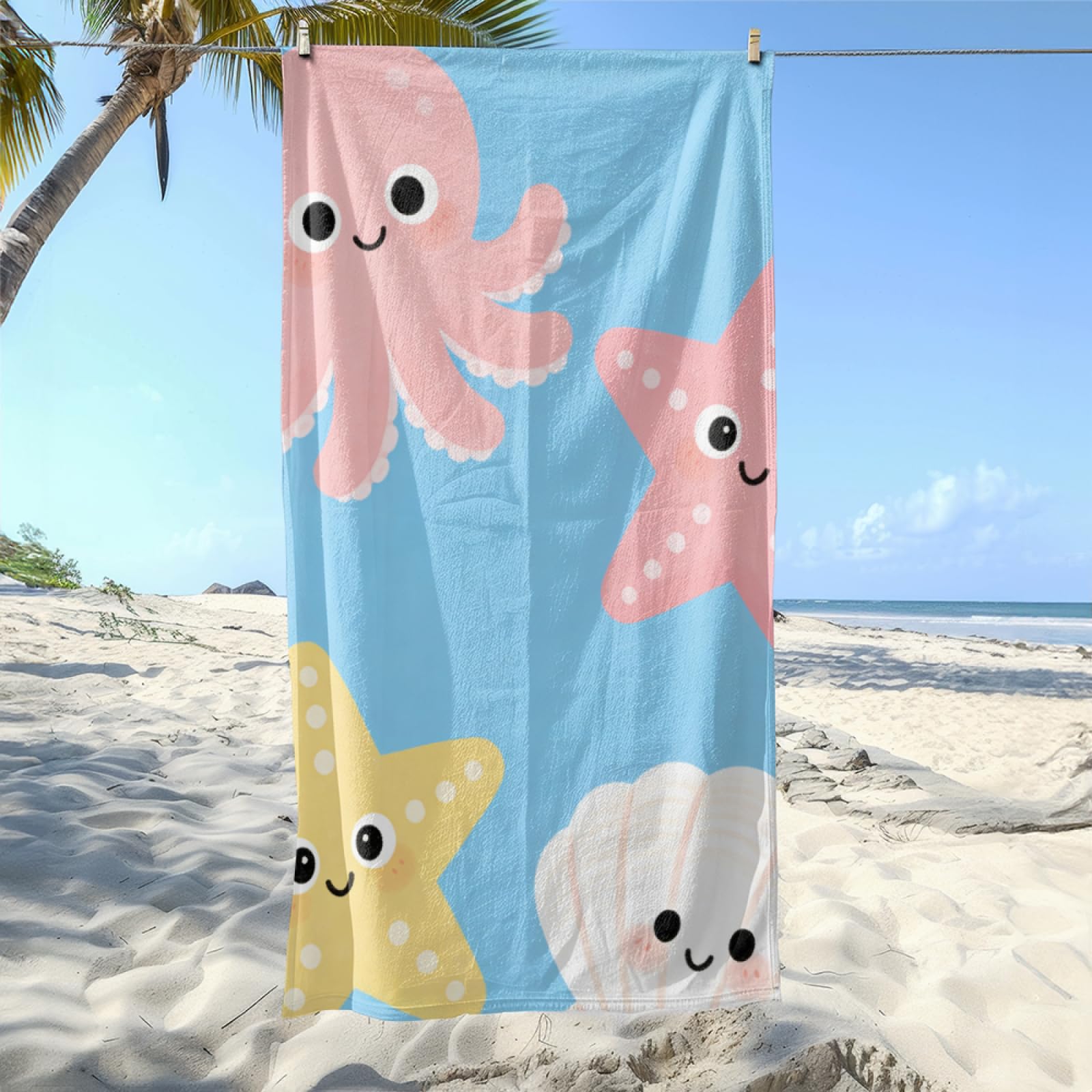 Fouta PlageOctopus Rose Étoile De Mer Shell Modèle Surdimensionné avec Diverses Tailles, Respirante et Portable, Parfaite pour Voyages Sorties Piscine et Usage Extérieur Quotidien 90x160 cm