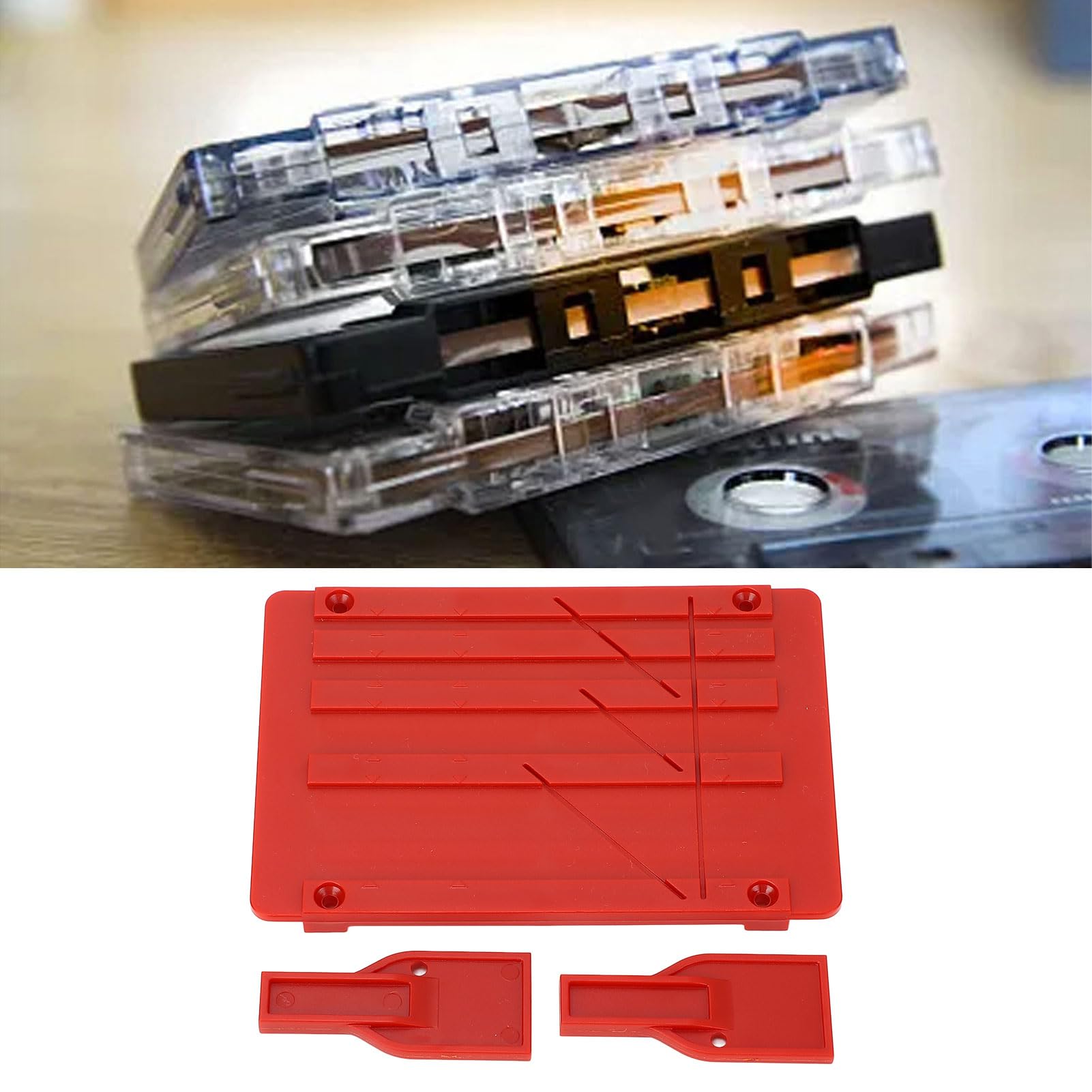 Band-Spleiß-Set, für Universal-Reel-to-Reel-Tonbandgerät, Tape-Spleißplatten-kompatibles Band 1 Zoll, 1/2 Zoll, 1/4 Zoll, 1/8 Zoll Reel-to-Reel-Bänder (Rot)