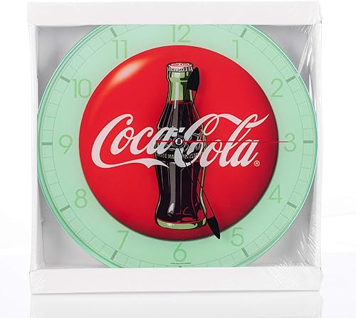 Miniatura 3 de Mark Feldstein & Associates Botella de Coca Cola Redondo Vintage Botón Rojo Logo 12 x 12 Reloj de Pared de Vidrio