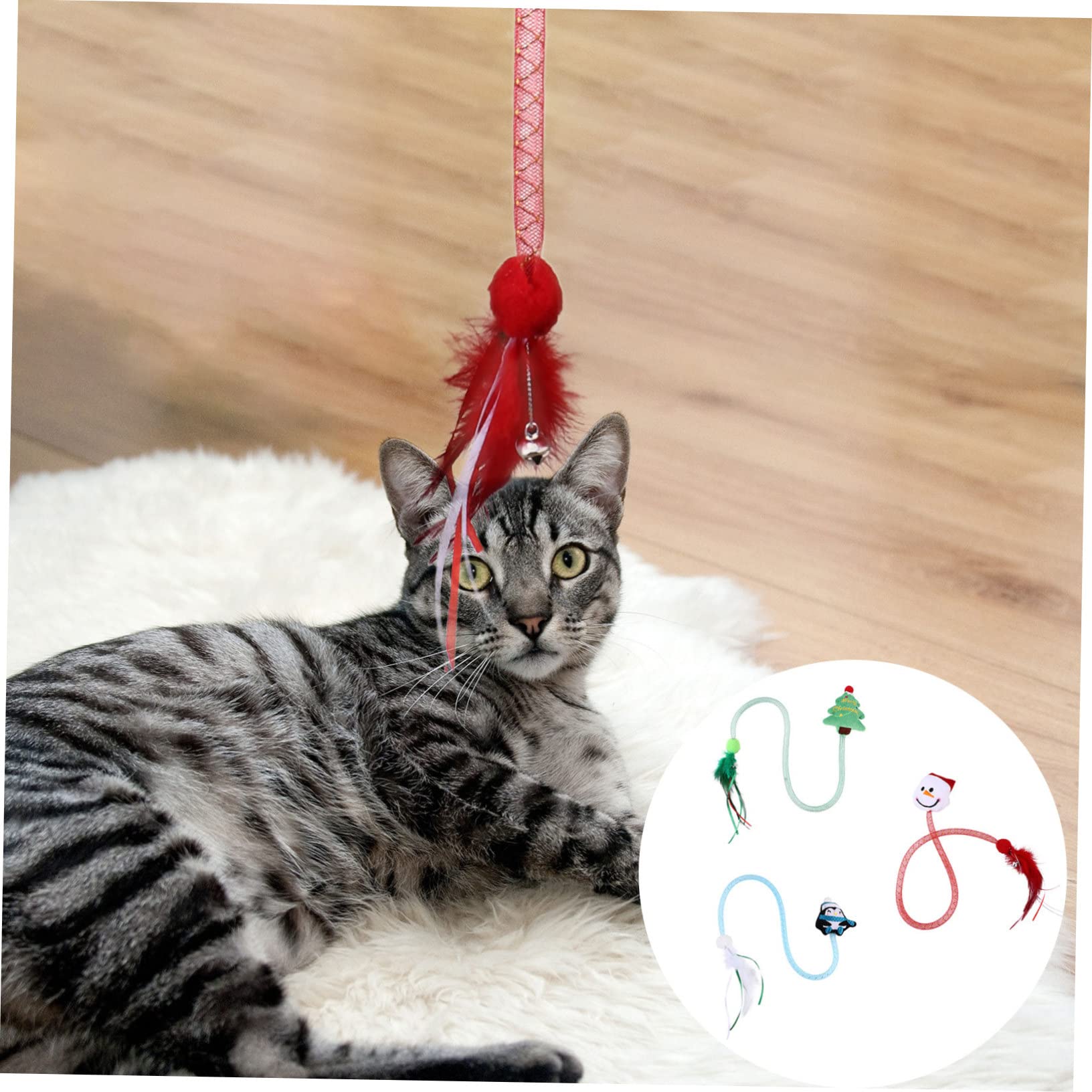 HANABASS 9 Pièces Jouets Interactifs pour Chat Noël avec Herbe à Chat et Cloche Peluche Durable et Rétractable pour Amusement Intérieur