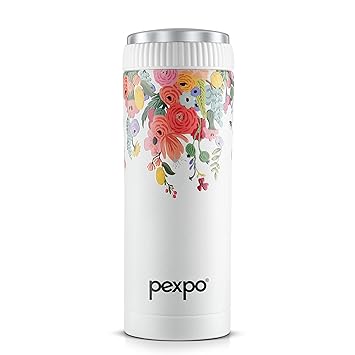 Pexpo Crypto Art 500 ISI Certified Hot & Cold Flask -White UV Flower Print Stainless Steel - 430ml | Vacuum Insulated Thermosteel Flask| Leak Proof| Thermos Mug| Travel Mug | Adults| Boys & Girls - image, photos