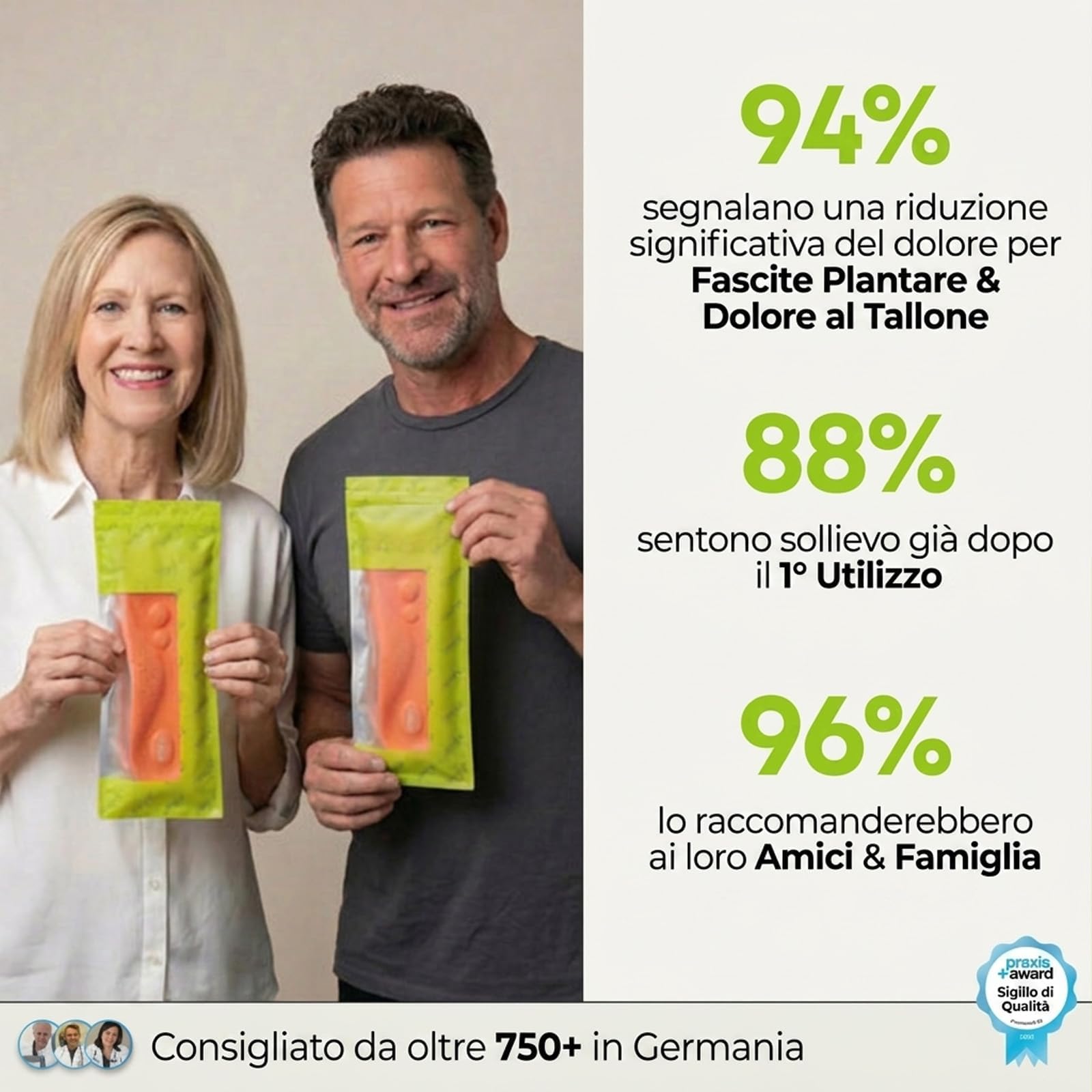 Stepz Entlastungssohlen mit Massageeffekt, ergonomische Gel-Einlegesohlen bei Fersenschmerzen & Plantarfasziitis, stoßdämpfend, atmungsaktiv, zuschneidbar (Orange,43-44(275mm))