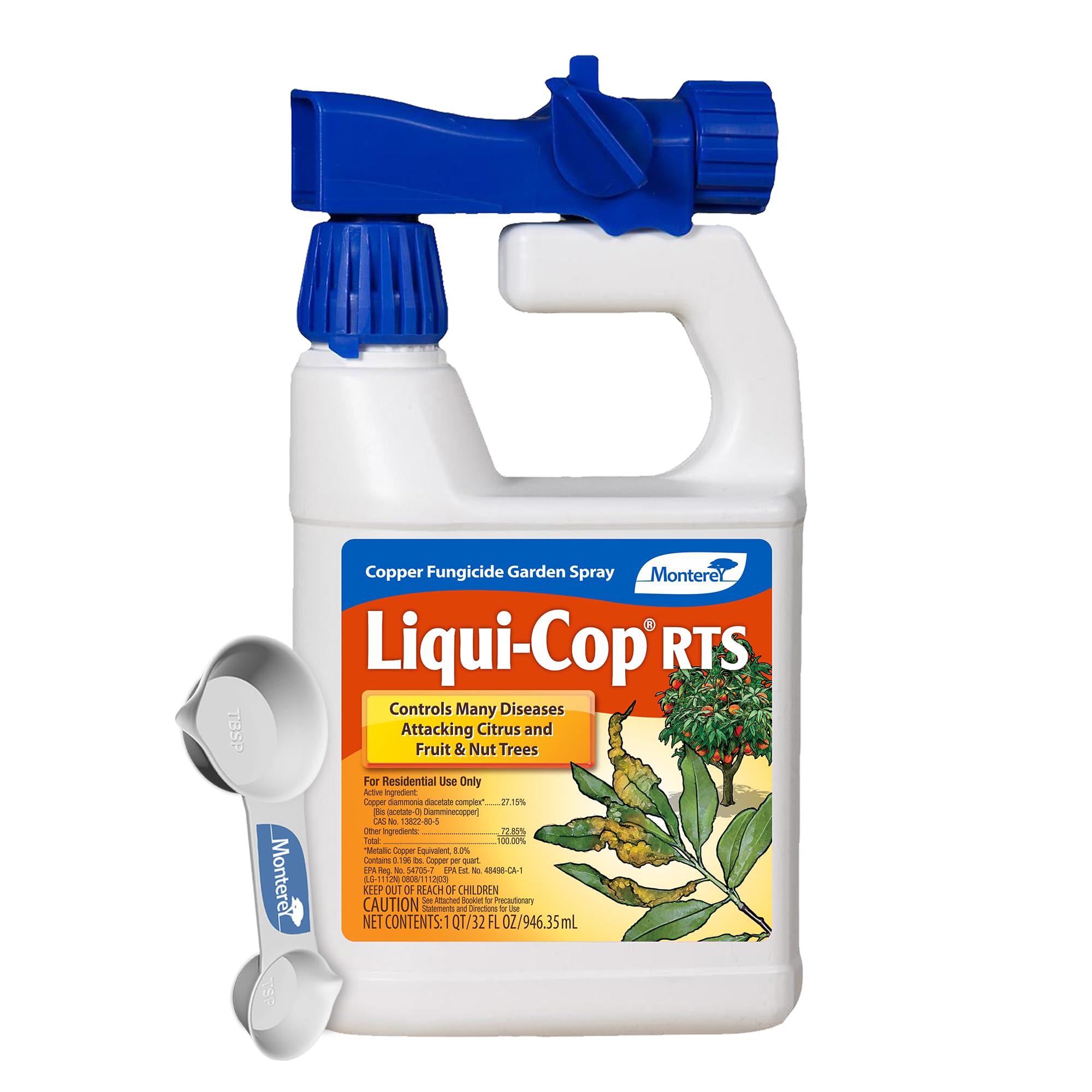 Monterey Liqui-Cop Bundled with Garden Measuring Spoon - Copper Fungicidal Garden Spray for Disease Prevention in Plants, Ready to Spray, 1 Quart