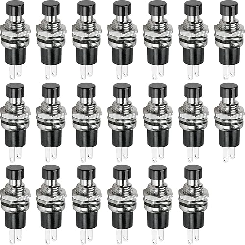 Ampper Mini interruptores momentáneos de botón, 2 pines de encendido y apagado, 1A, 250 V, CA, 0.276 in, redondo, SPST, normal, abierto, momentáneo,