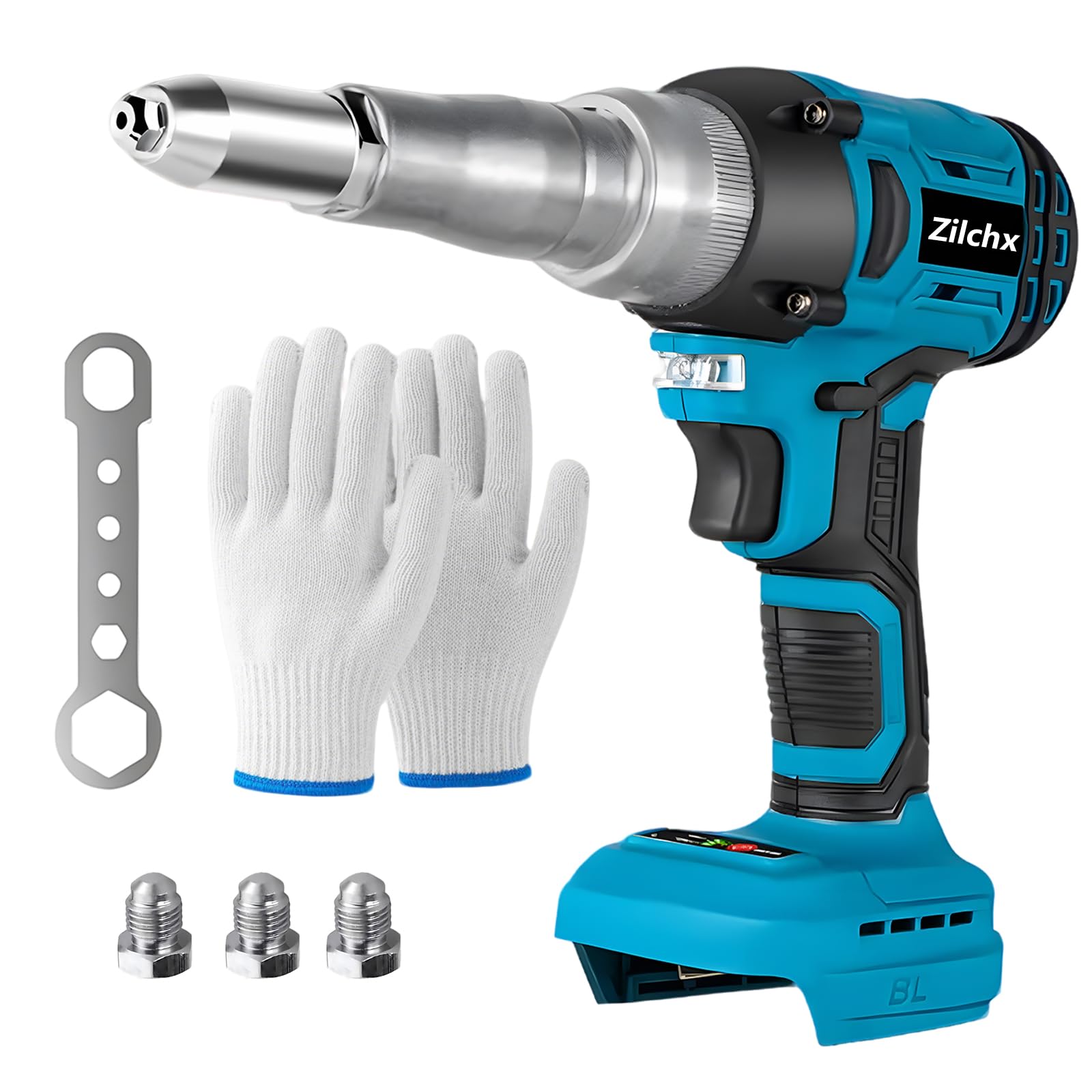 Remachadora de batería compatible con Makita 18 V, 20,000 N, pistola de remaches eléctricos sin escobillas, pinza automática para remaches ciegos de 2,4 – 4,8 mm, sin batería