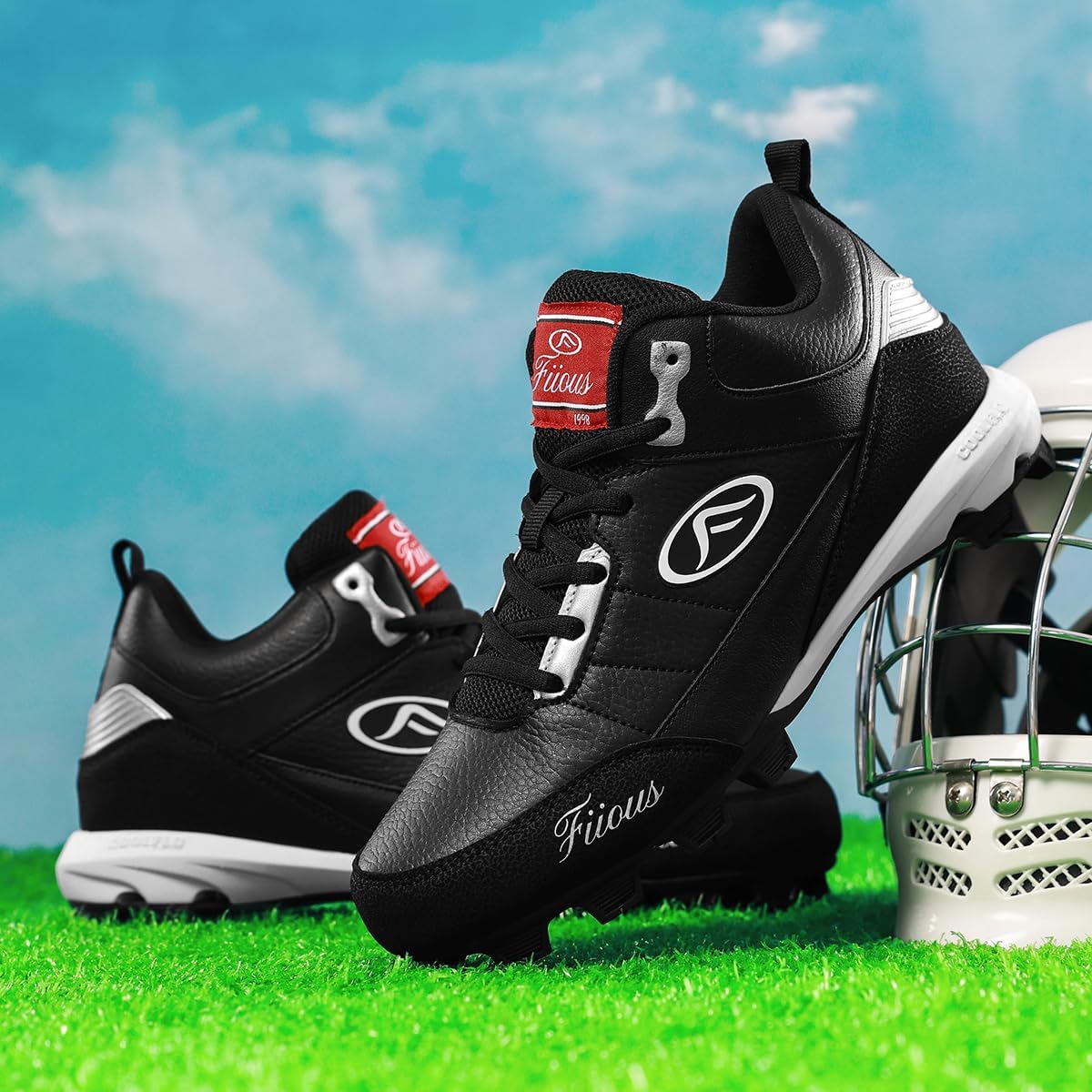 Men's Baseball Cleats Black White Outdoor High-Tops Lace-Up Non-Slip Spikes Football Shoes Competition/Training Combat Boots Baseball Sneakers - Image 6